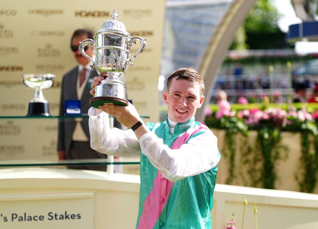 Colin Keane celebrates after Field Of Gold's breathtaking win