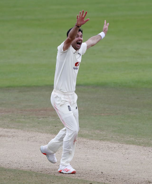 James Anderson celebrates his 599th Test wicket