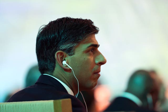 Prime Minister Rishi Sunak attends the opening ceremony of the World Climate Action Summit at Cop28 in Dubai 