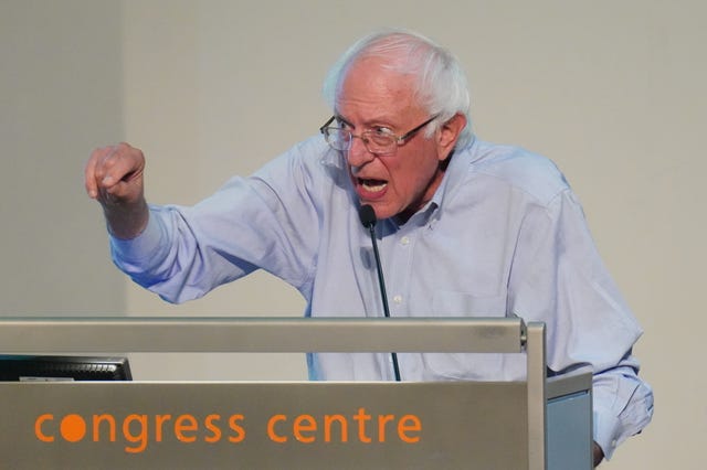 US senator Bernie Sanders speaking during a rally to Save London’s Public Transport at TUC Congress House, London 