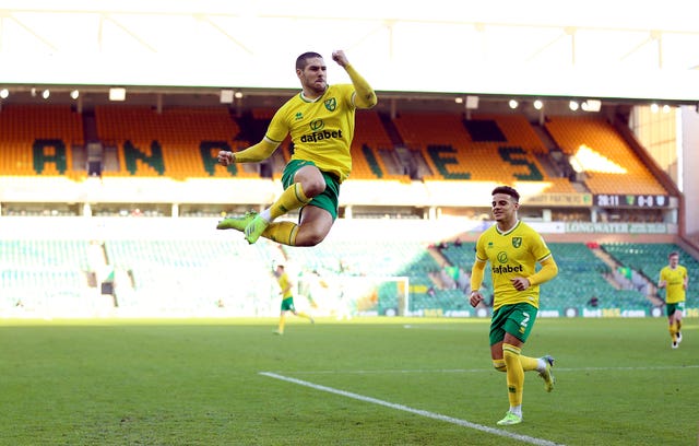 Norwich midfielder Emi Buendia celebrates scoring