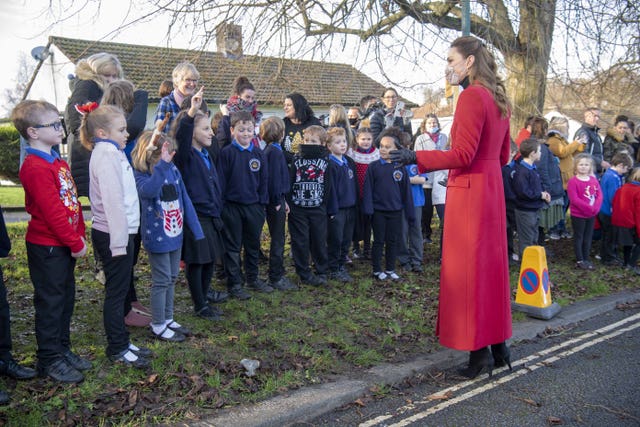 The Duke and Duchess of Cambridge speaking to local people outside during a visit to Cleeve Court Care Home in Twerton, Bath, where they spoke to staff about their experiences of providing care and helping residents to stay connected to their loved ones throughout the pandemic, on the final day of a three-day tour across the country