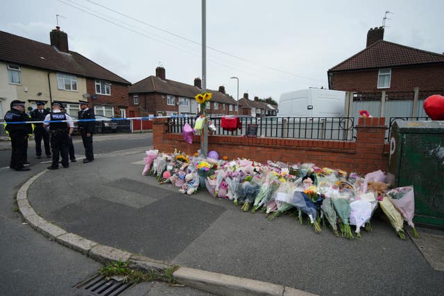 Flowers left near to the scene in Kingsheath Avenue, Knotty Ash