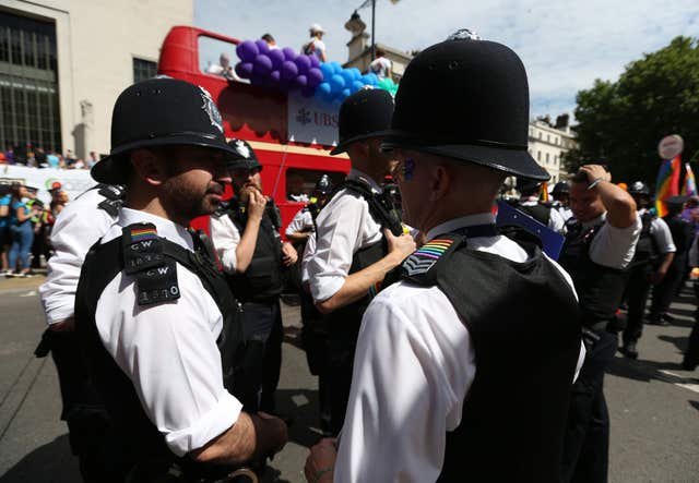 Police officers at a previous Pride in London Parade (Jonathan Brady/PA)
