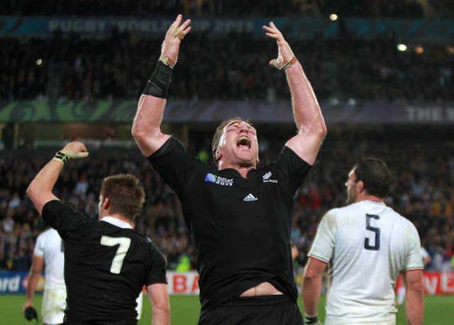 New Zealand’s Brad Thorn celebrates at the final whistle