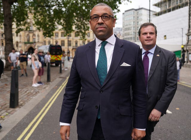 James Cleverly arrives at the Queen Elizabeth II Centre in London for the announcement of the new Conservative party leader 