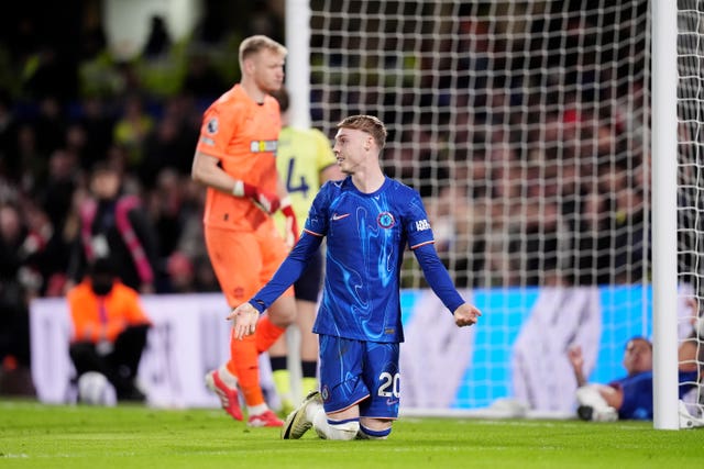 Chelsea’s Cole Palmer reacts after a missed opportunity against Southampton