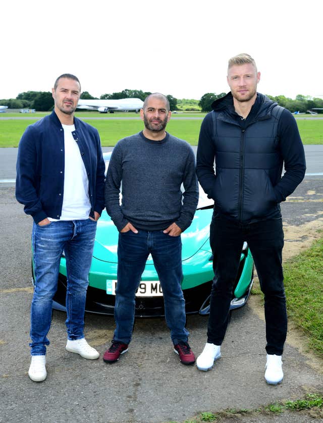 Paddy McGuinness, Chris Harris and Andrew 'Freddie' Flintoff at the Top Gear test track