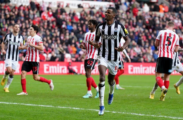 aNewcastle United’s Alexander Isak celebrates scoring his sides third goal of the game from the penalty spot during the Emirates FA Cup Third Round match at the Stadium of Lightv Newcastle United – Emirates FA Cup – Third Round – Stadium of Light