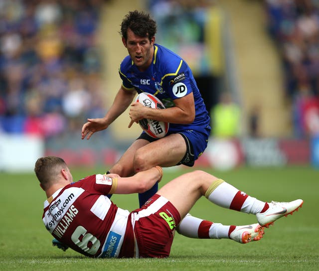 Stefan Ratchford, right, takes on Wigan's George Williams