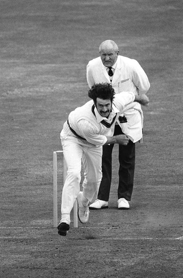 Dennis Lillee bowls for Australia in 1975