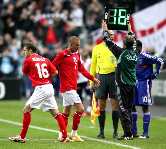 Beckham was replaced by David Bentley in the 63rd minute against the French