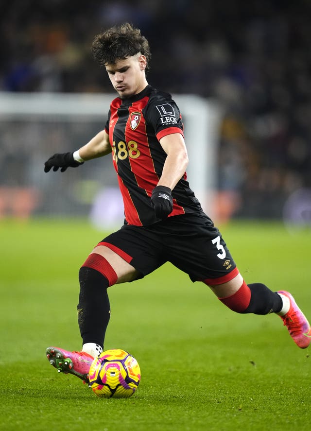 Bournemouth’s Milos Kerkez in action against Wolves