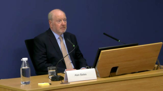 Screen grab taken from the Post Office Horizon IT Inquiry of former subpostmaster and lead campaigner Alan Bates giving evidence to phase four of the inquiry at Aldwych House, central London