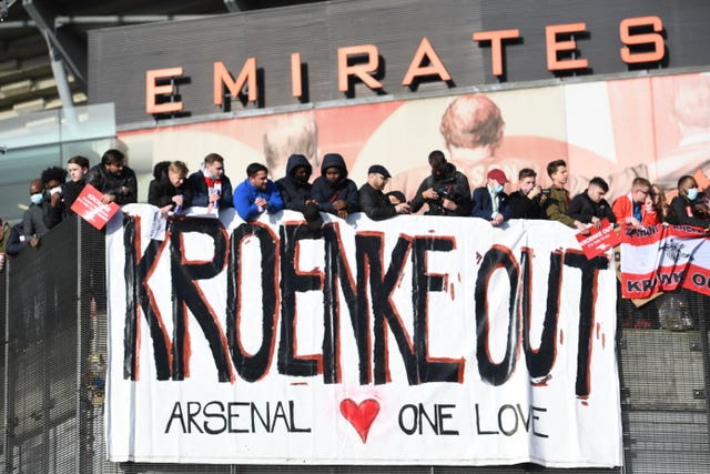 Fans protested against Arsenal owner Stan Kroenke before the Premier League defeat to Everton.