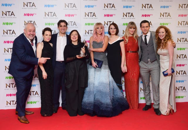 The cast of Call The Midwife in the press room with the Best Period Drama Award at the 2017 National Television Awards (Ian West/PA)