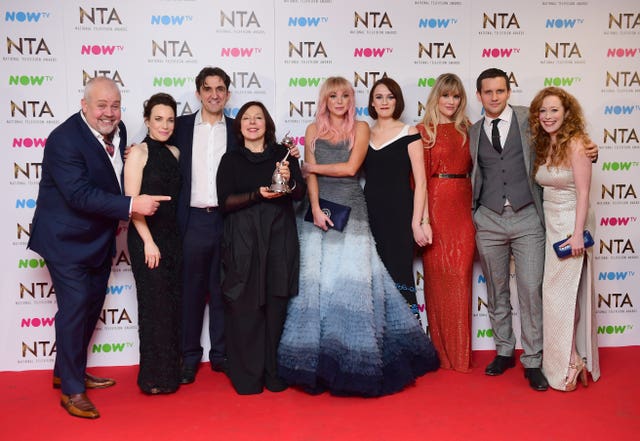 The cast of Call The Midwife in the press room with the Best Period Drama Award at the National Television Awards 2017 (Ian West/PA)