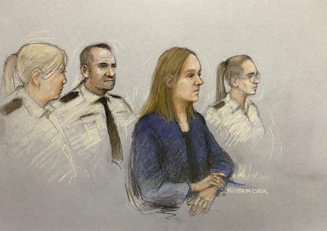 Court artist sketch of Lucy Letby 