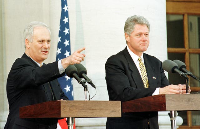 John Bruton during a speech with then US-president Bill Clinton in Dublin in 1995