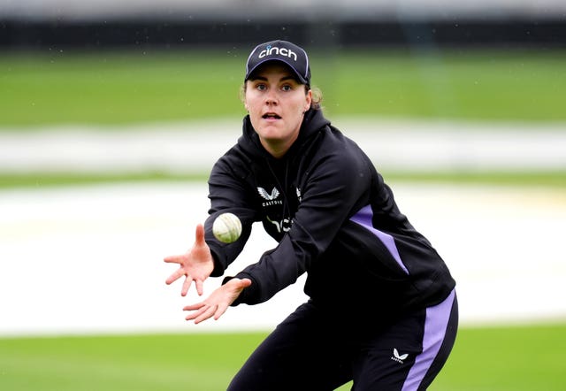 Nat Sciver-Brunt catching a ball in practice