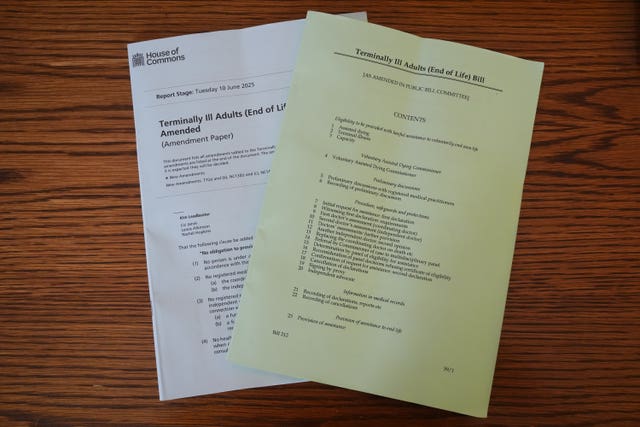 A copy of the Terminally Ill Adults (End of Life) Bill