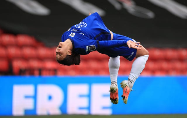 Sam Kerr celebrates after scoring a hat-trick in the Continental Cup final