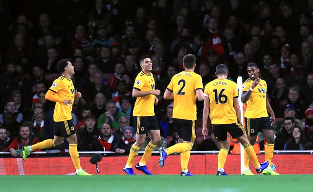 Wolverhampton Wanderers’ Ivan Cavaleiro celebrates scoring a goal at the Emirates