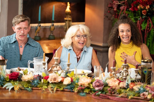 Fiona with fellow traitor Stephen and faithful Roxy at breakfast