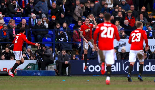 Phil Jones celebrates a rare goal