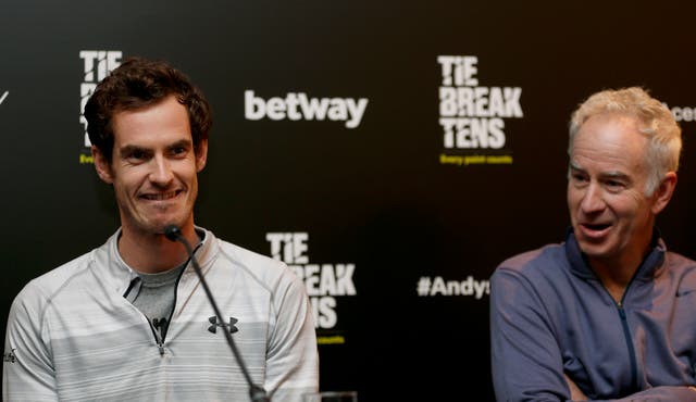 John McEnroe, right, and Andy Murray at a press conference