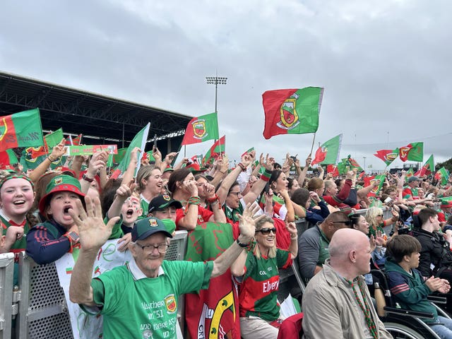 Fans attending a homecoming celebration for the Mayo Gaelic football players in Castlebar