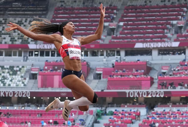 Abigail Irozuru leaps into the long jump final