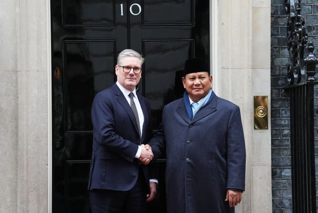 Sir Keir Starmer and President Prabowo Subianto of Indonesia outside 10 Doning Street