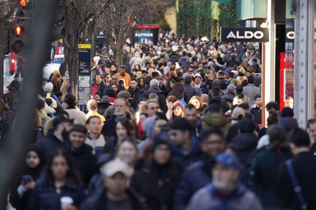 Footfall in central London is more than double that of last year up to midday on Boxing Day (James Manning/PA)