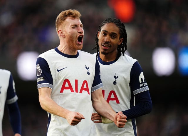 Dejan Kulusevski, left, celebrates with fellow goalscorer Djed Spence