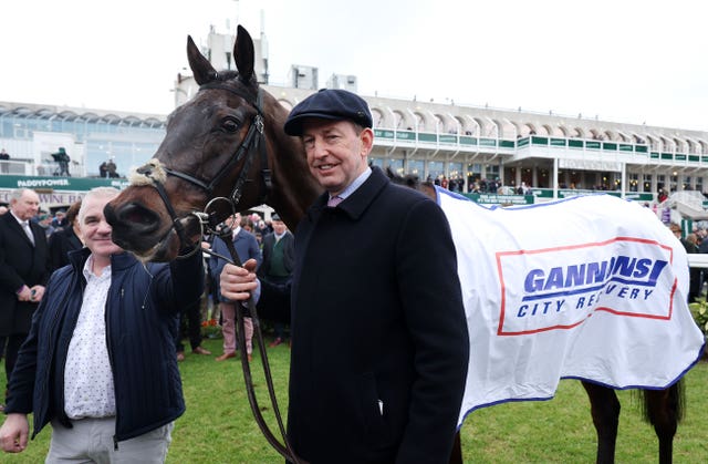 Trainer Gavin Cromwell with Hello Neighbour after winning at Leopardstown 