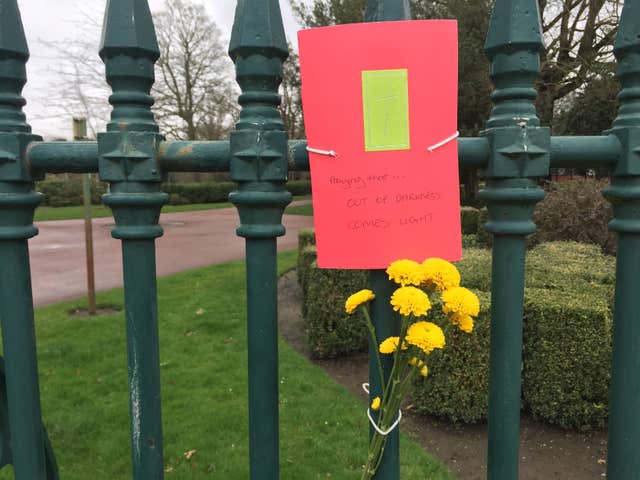 A tribute left in West Park, Wolverhampton, where Viktorija Sokolova’s body was found (Josh Payne/PA)