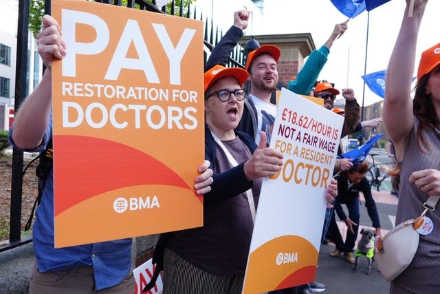 Resident doctors on a picket line during strike action