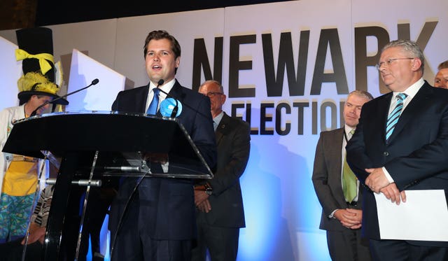 Robert Jenrick gives his victory speech at the 2014 Newark by-election