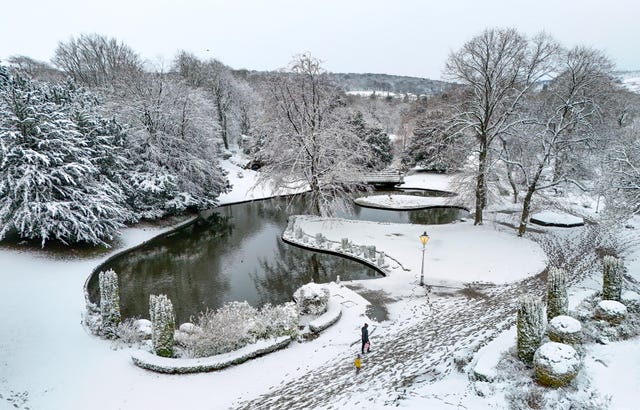 A snow-covered park in Buxton