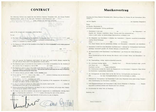 Beatles contract for Hamburg residency up for auction