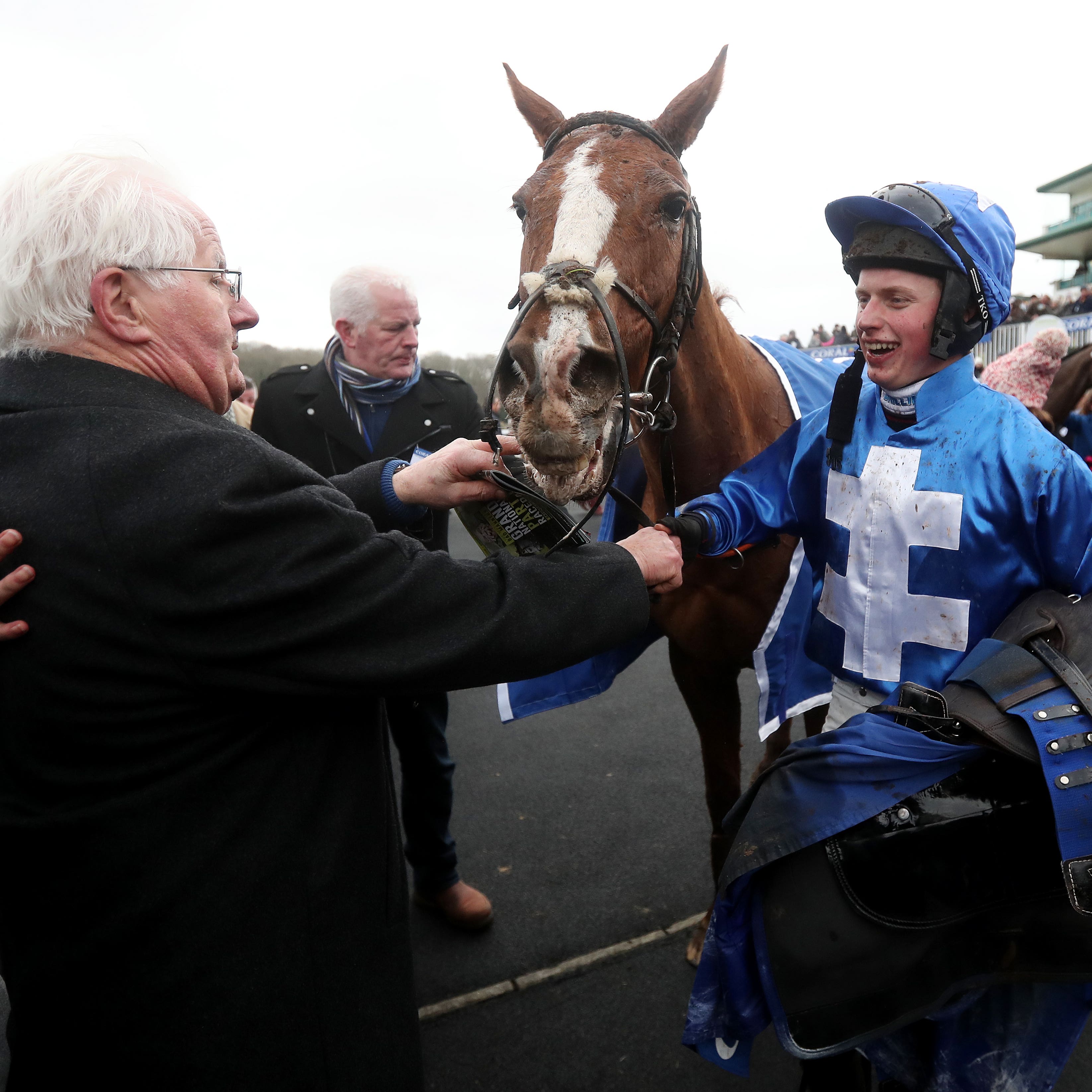 Raz De Maree after his victory in the Coral Welsh National