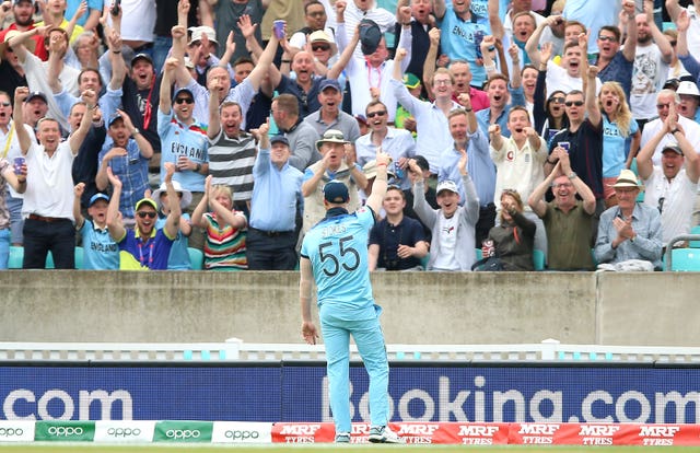 Ben Stokes celebrates his stunning catch in the opening match of the 2019 World Cup 
