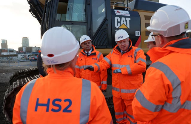 Boris Johnson in a previous visit to HS2 construction in Birmingham