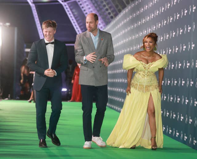 William with Earthshot ambassadors Nomzamo Mbatha and Robert Irwin