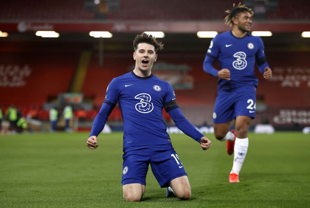 Mason Mount celebrates after scoring the winning goal for Chelsea 