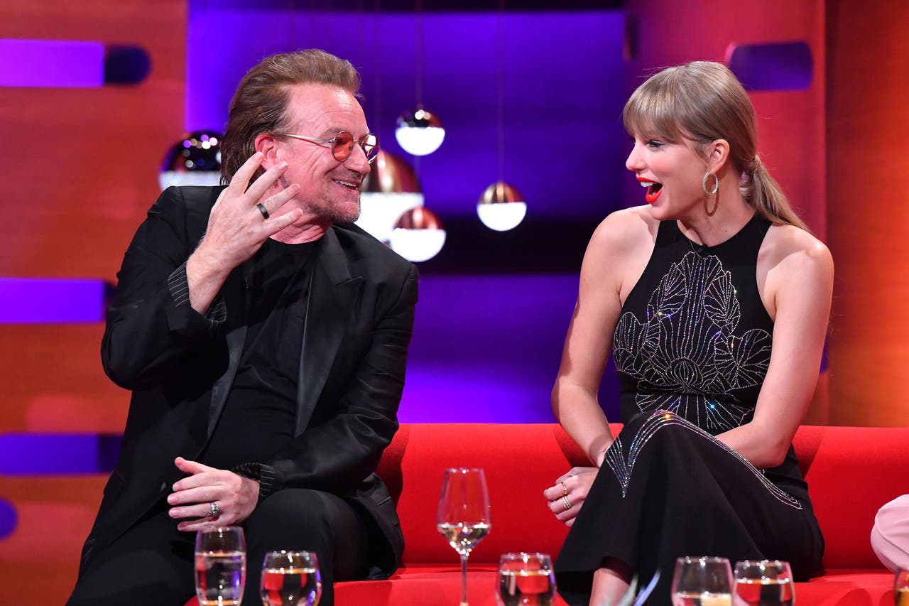 Bono and Taylor Swift during filming for the <b>Graham</b> <b>Norton</b> Show (Matt Cross...