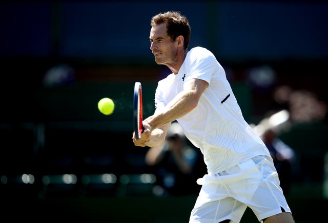 Andy Murray in action on the practice courts at Wimbledon