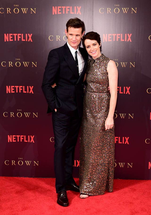 Matt Smith and Claire Foy attending the season two premiere of The Crown 
