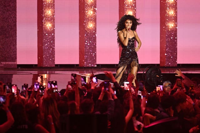 Olivia Dean performs during the Brit Awards 2026 at Co-op Live in Manchester